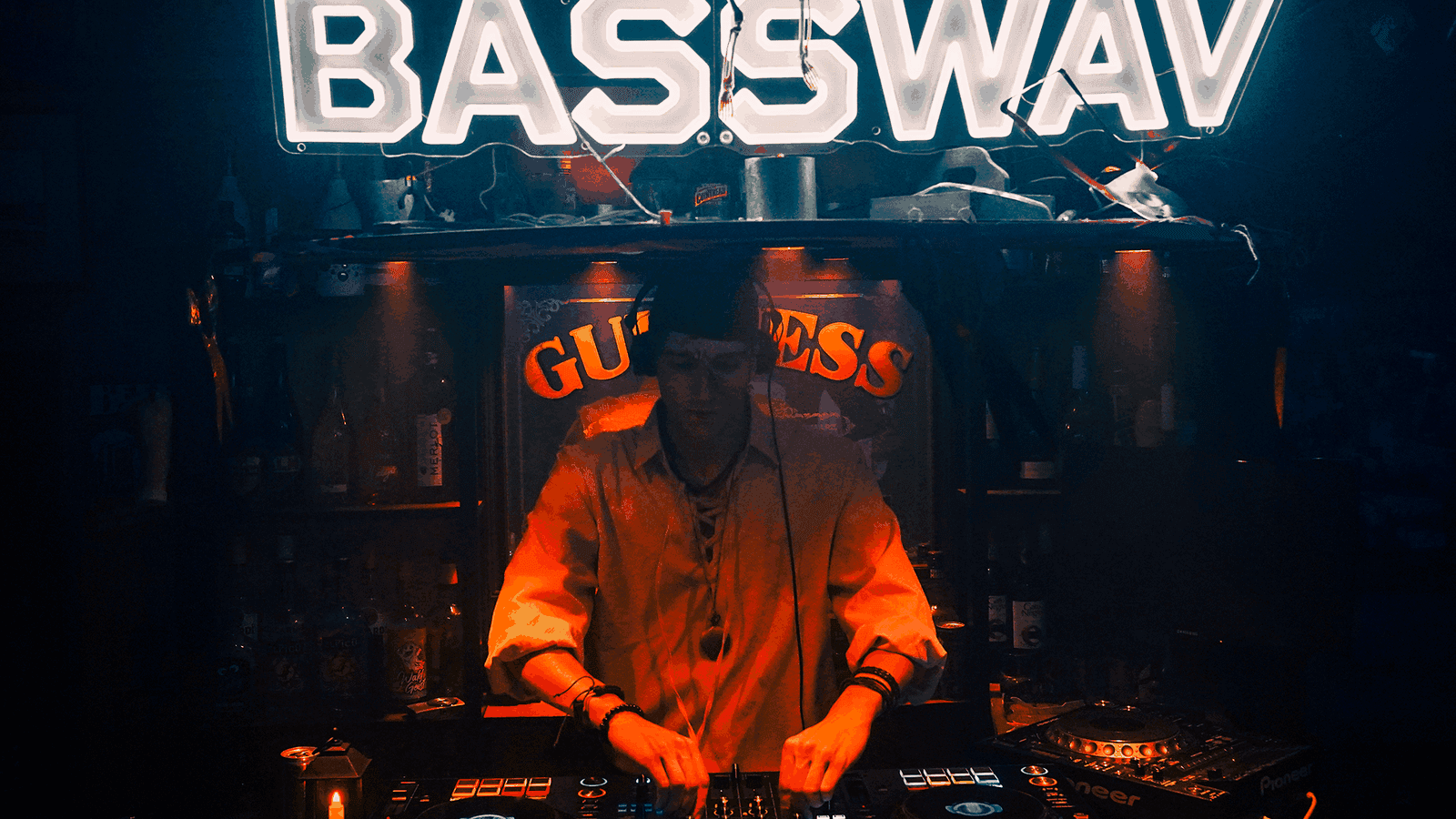 DJ booth sign at BASSWAV Halloween 2025