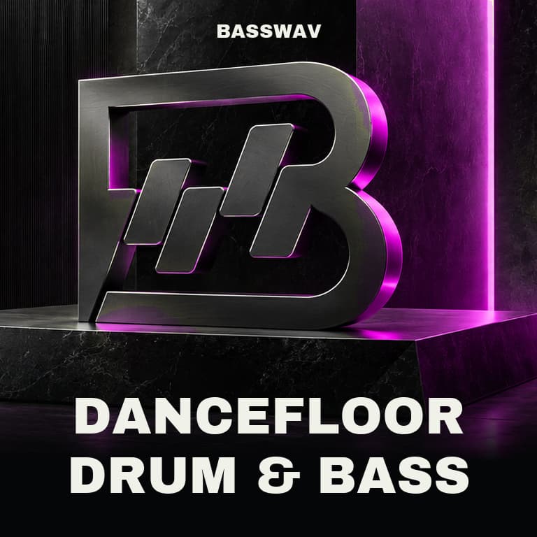 BASSWAV Dancefloor Drum & Bass playlist cover with metal B mark