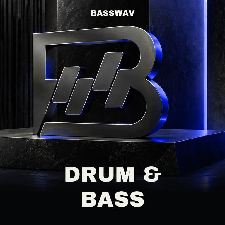 BASSWAV DRUM & BASS playlist cover with metal B mark