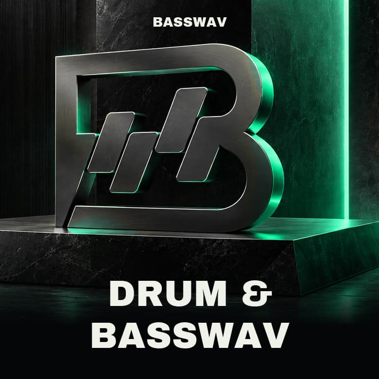 DRUM & BASSWAV playlist cover with metal B mark