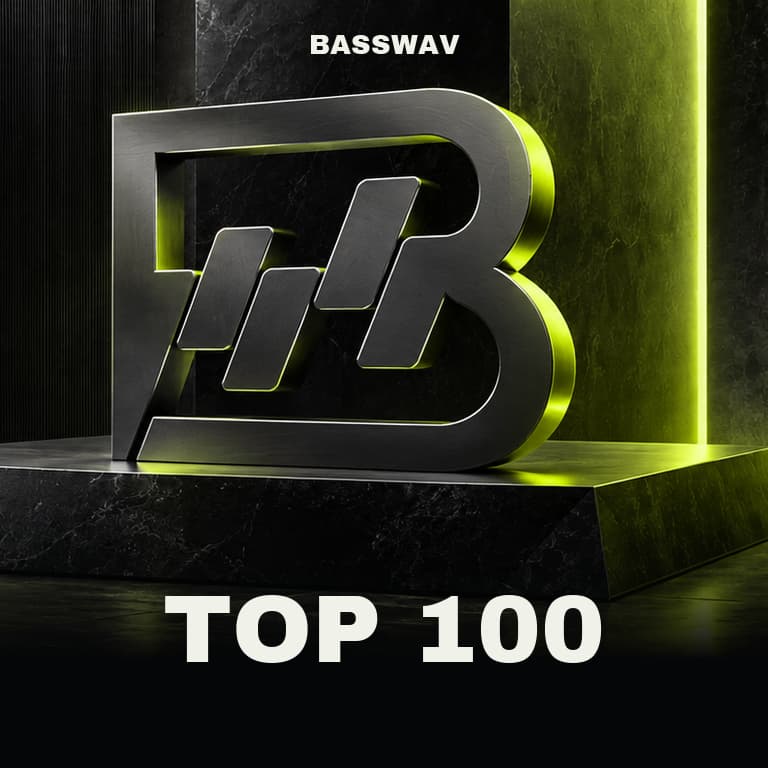 BASSWAV top 100 playlist cover with metal B mark